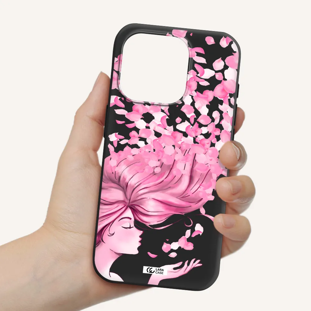 Sakura Leaves Hair Apple Iphone 15 Pro Silicone Black Case