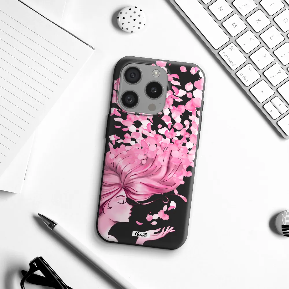 Sakura Leaves Hair Apple Iphone 15 Pro Silicone Black Case