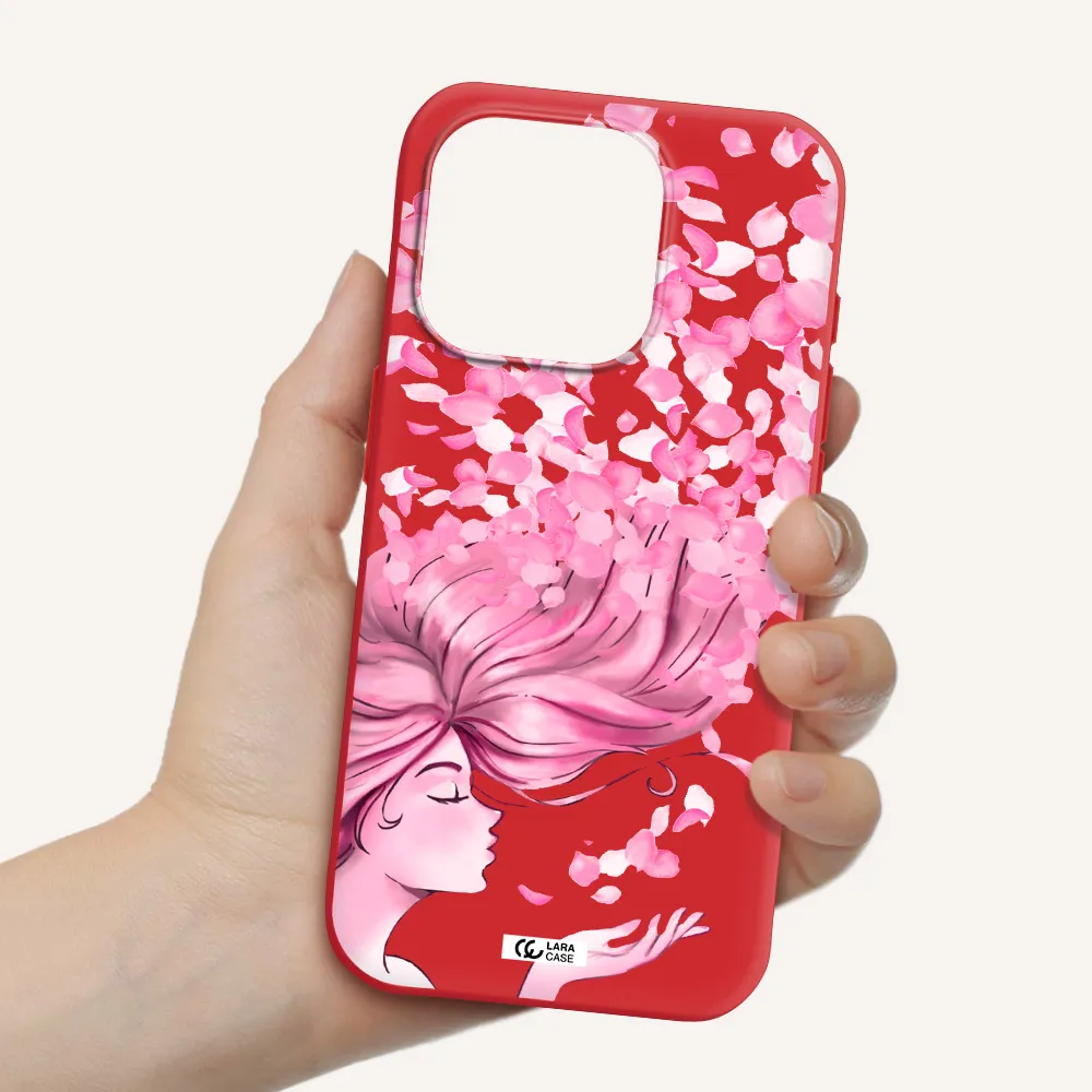 Sakura Leaves Hair Apple Iphone 15 Pro Silicone Imperial Red Case