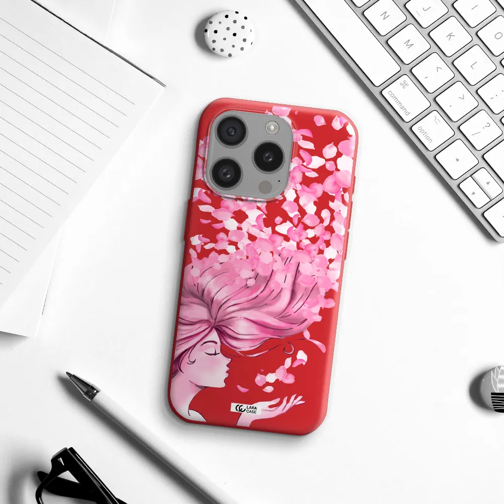 Sakura Leaves Hair Apple Iphone 15 Pro Silicone Imperial Red Case