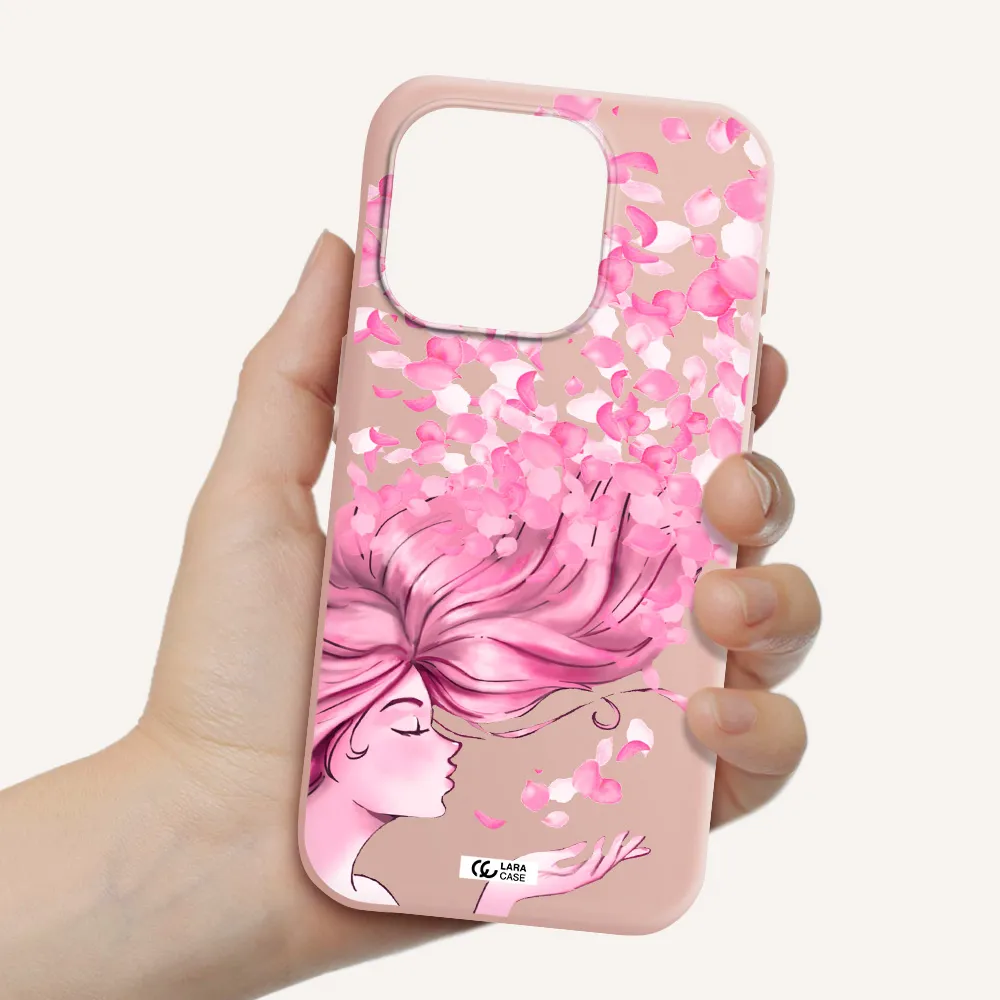 Sakura Leaves Hair Apple Iphone 15 Pro Silicone Pastel Pink Case