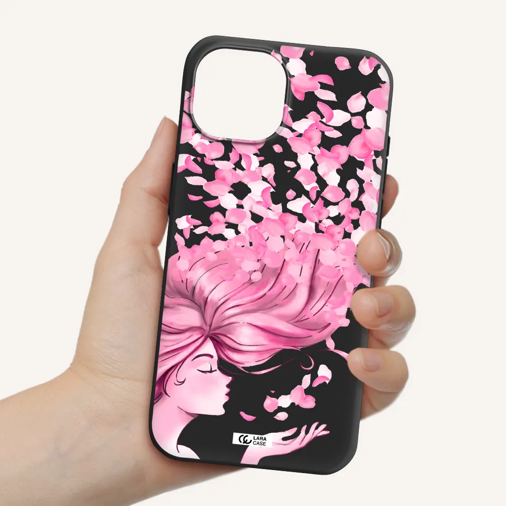 Sakura Leaves Hair Apple iPhone 15 Silicone black Case