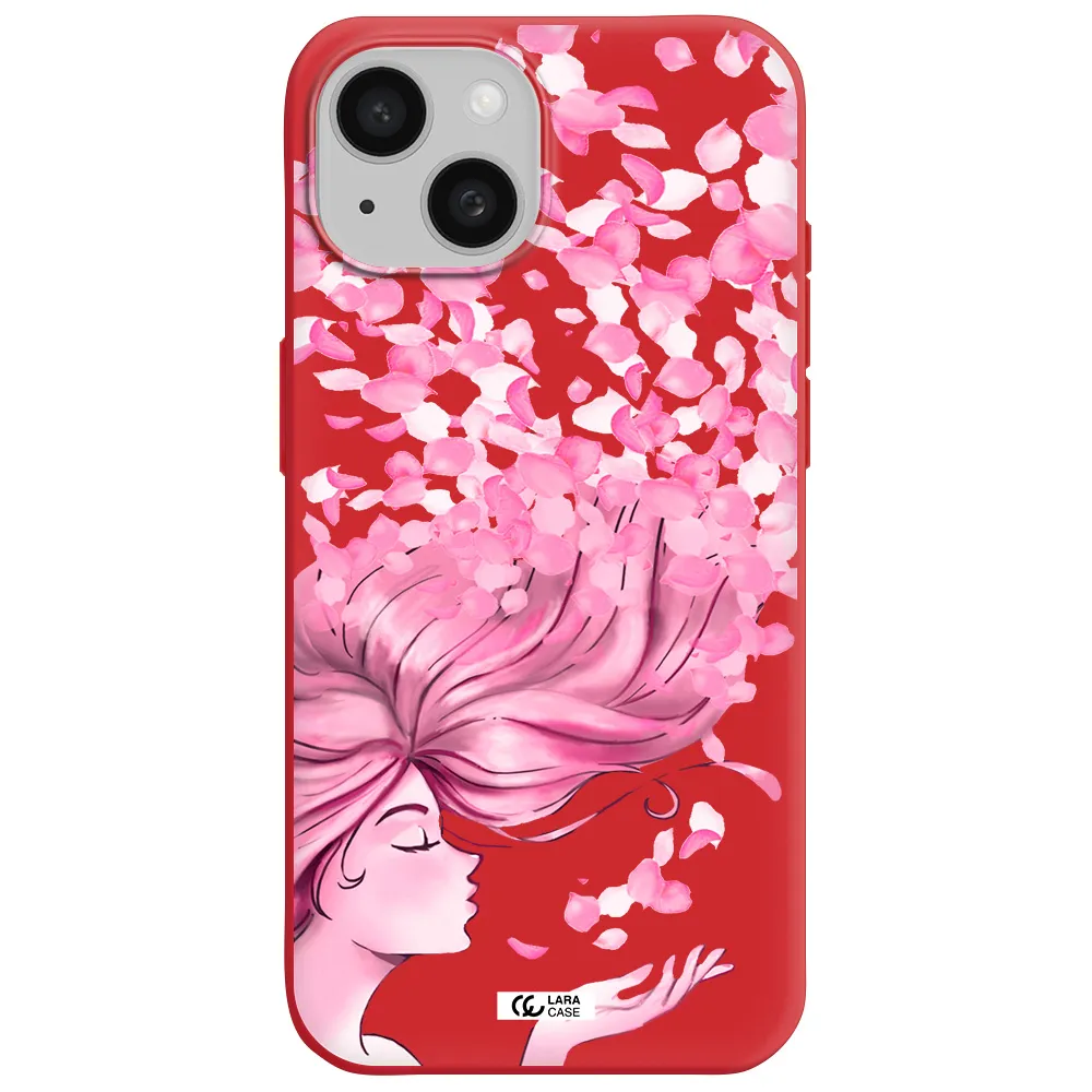 Sakura Leaves Hair Apple Iphone 15 Silicone Imperial Red Case