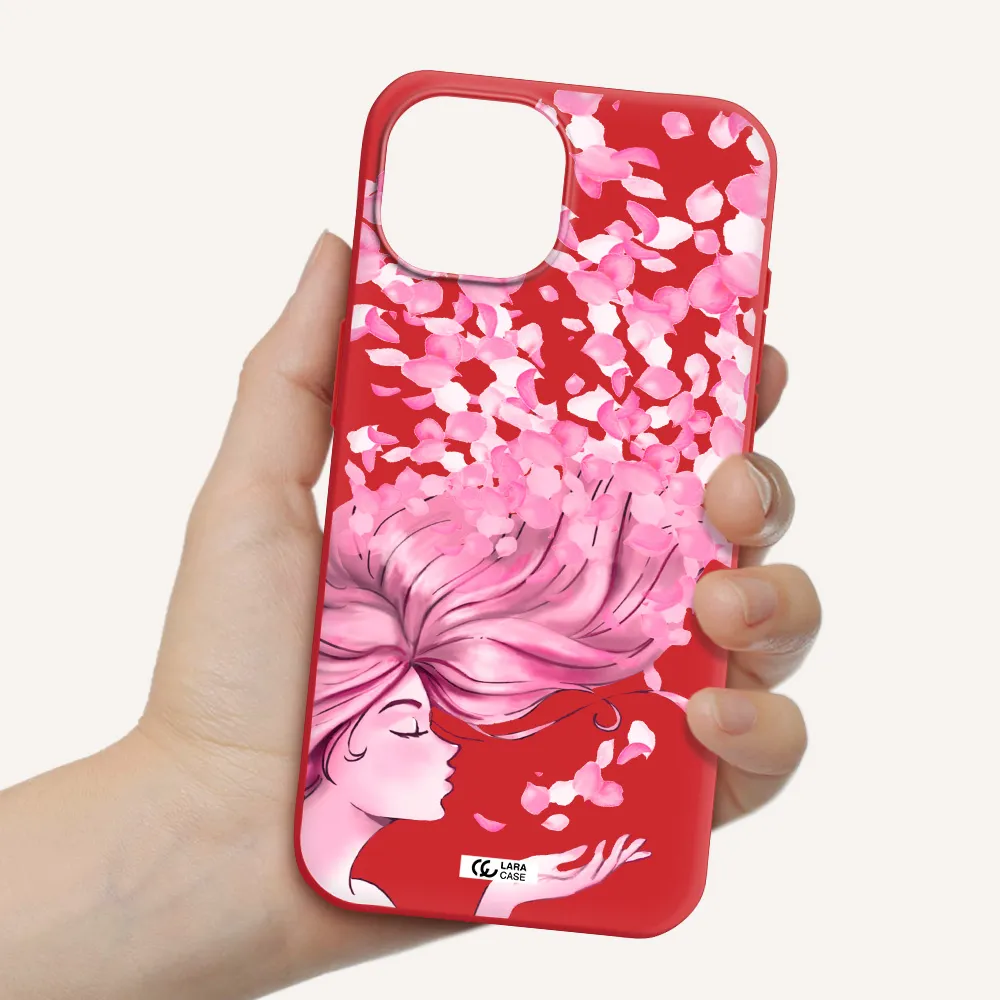 Sakura Leaves Hair Apple Iphone 15 Silicone Imperial Red Case