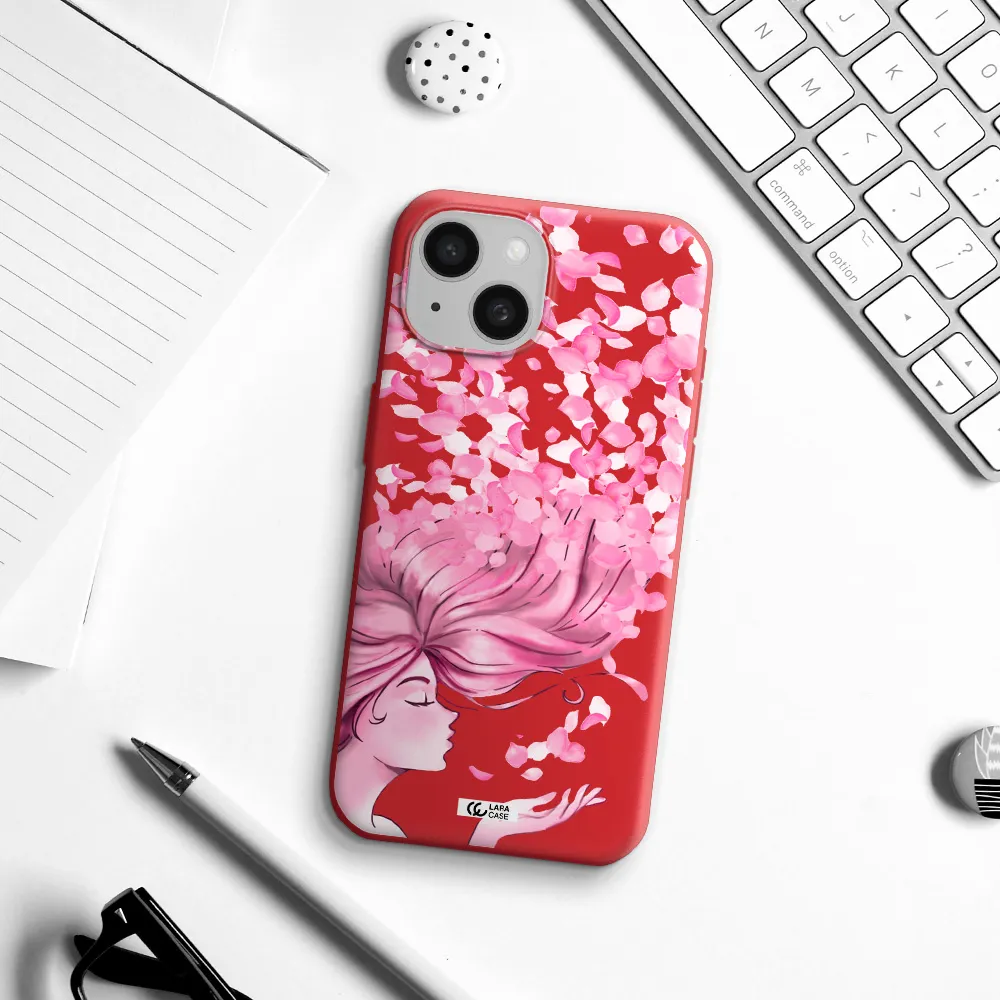Sakura Leaves Hair Apple Iphone 15 Silicone Imperial Red Case