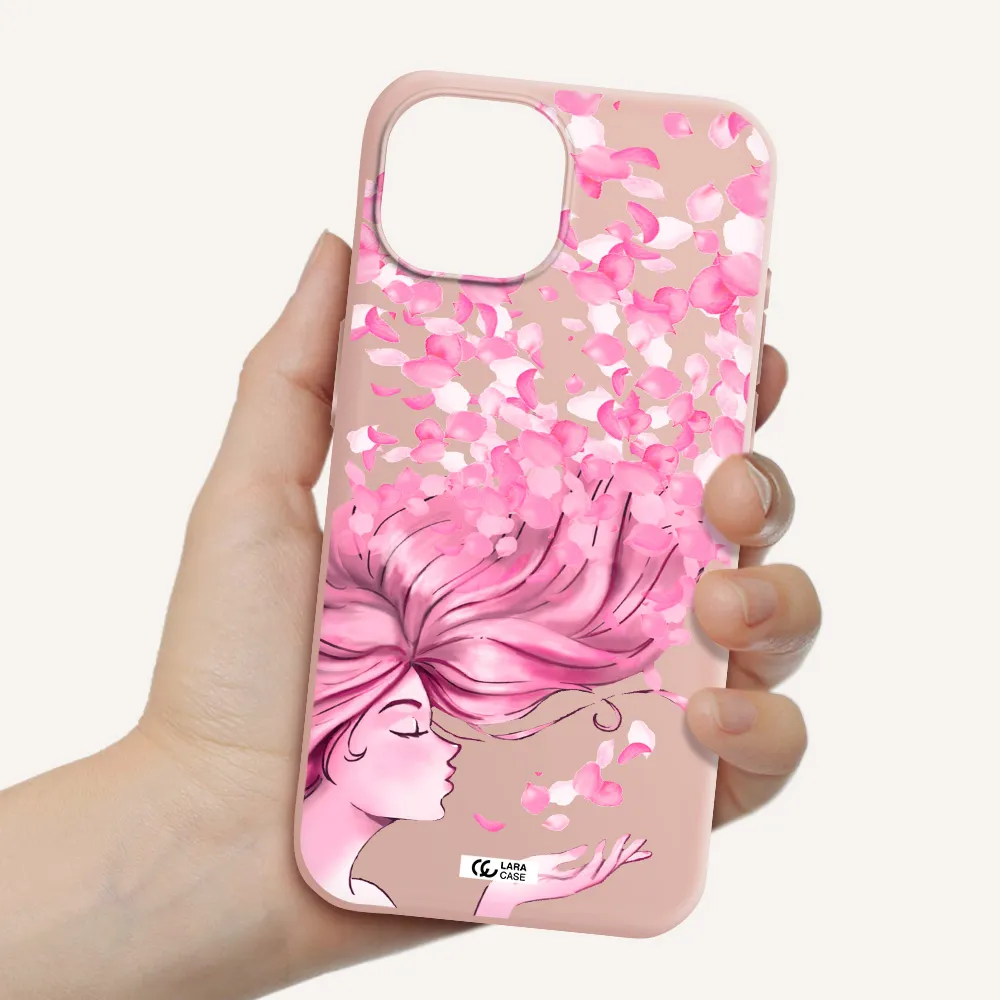 Sakura Leaves Hair Apple Iphone 15 Silicone Pastel Pink Case