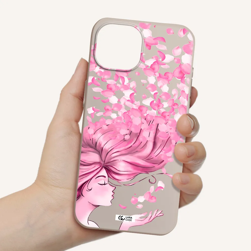 Sakura Leaves Hair Apple iPhone 15 Silicone Stone Case