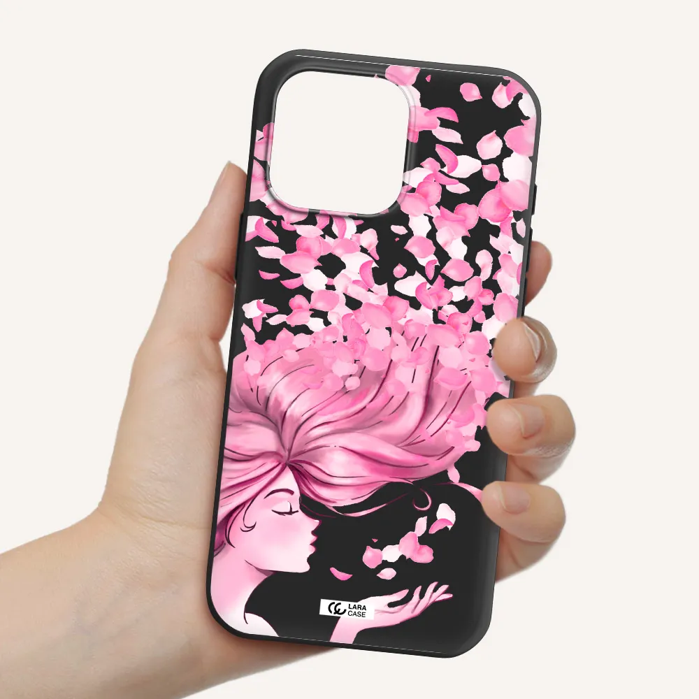 Sakura Leaves Hair Apple Iphone 16 Pro Max Silicone Black Case