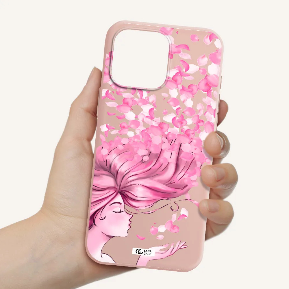 Sakura Leaves Hair Apple Iphone 16 Pro Max Silicone Pastel Pink Case