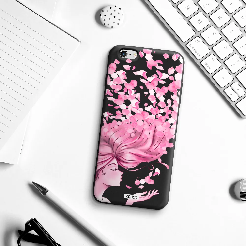 Sakura Leaves Hair Apple iPhone 6 plus Silicone black Case