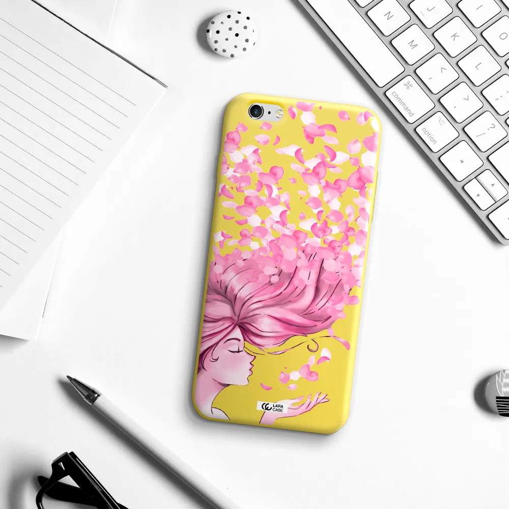 Sakura Leaves Hair Apple iPhone 6 plus Silicone canary yellow Case