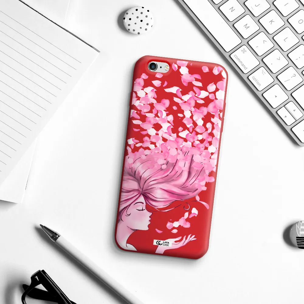 Sakura Leaves Hair Apple iPhone 6 plus Silicone Imperial Red Case