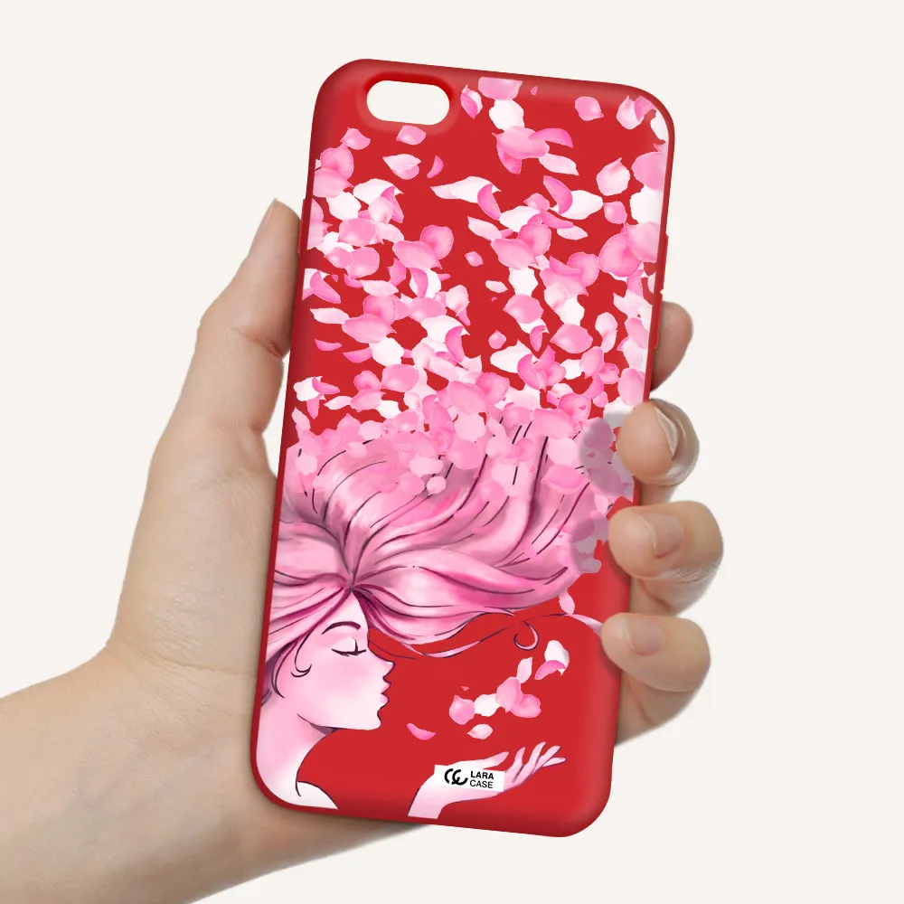 Sakura Leaves Hair Apple iPhone 6 s plus Silicone Imperial Red Case
