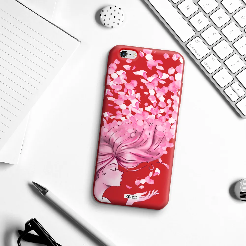 Sakura Leaves Hair Apple iPhone 6 s plus Silicone Imperial Red Case