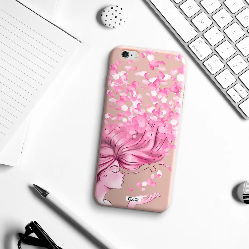 Sakura Leaves Hair Apple iPhone 6 s plus Silicone pastel pink Case