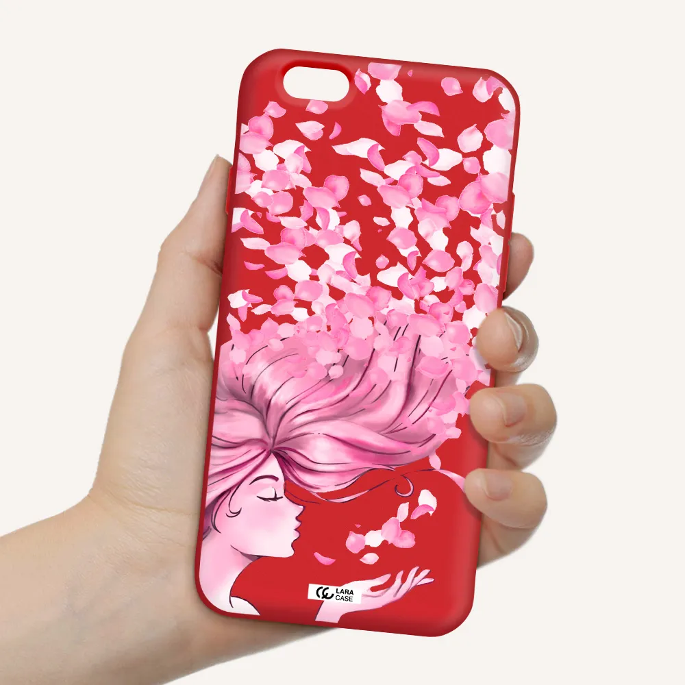 Sakura Leaves Hair Apple iPhone 6 Silicone Imperial Red Case