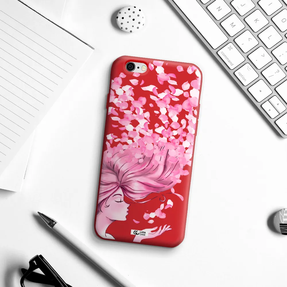 Sakura Leaves Hair Apple iPhone 6 Silicone Imperial Red Case
