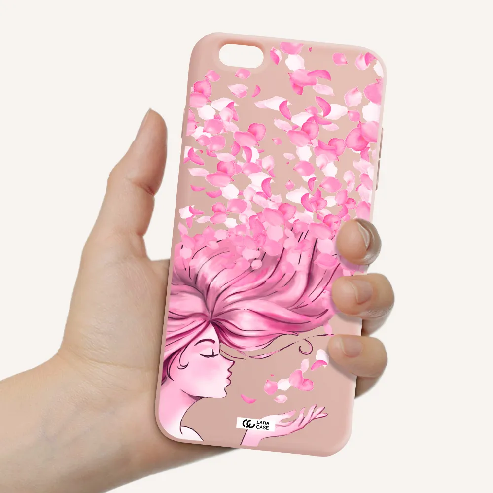 Sakura Leaves Hair Apple iPhone 6S Silicone pastel pink Case