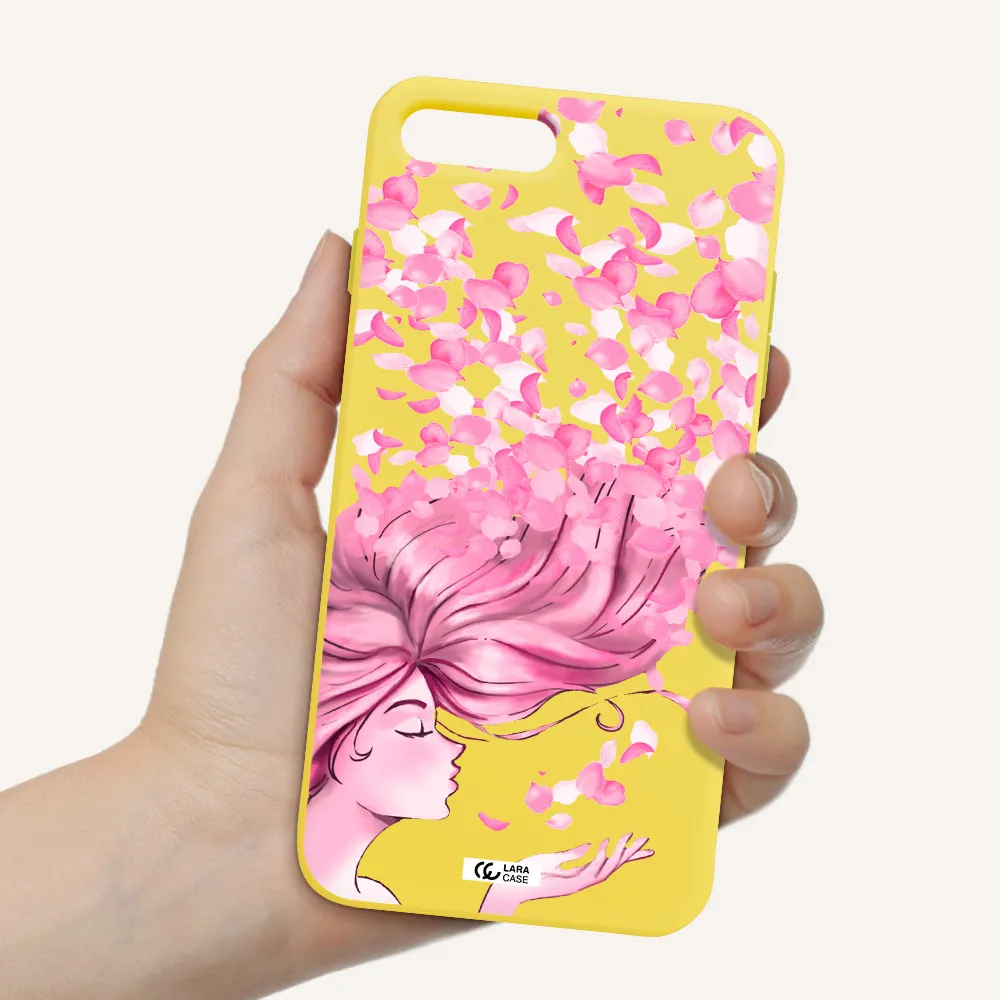 Sakura Leaves Hair Apple iPhone 7 plus Silicone canary yellow Case