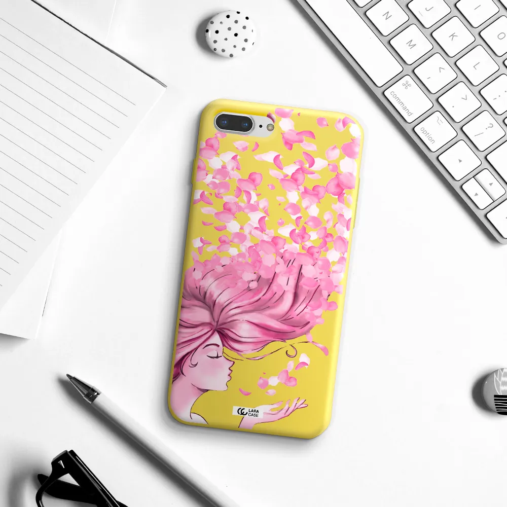 Sakura Leaves Hair Apple iPhone 7 plus Silicone canary yellow Case