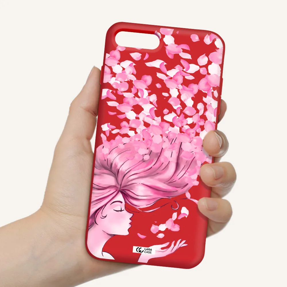 Sakura Leaves Hair Apple iPhone 7 plus Silicone Imperial Red Case