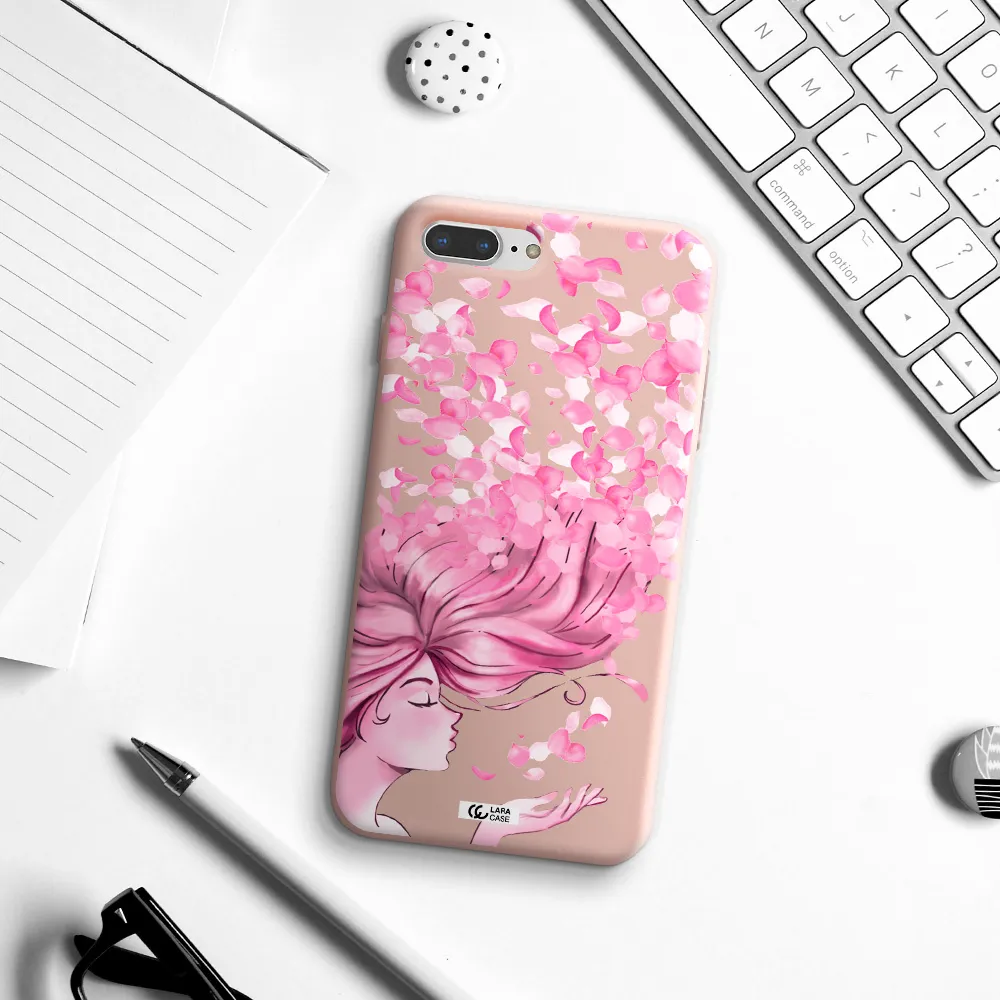 Sakura Leaves Hair Apple iPhone 7 plus Silicone pastel pink Case