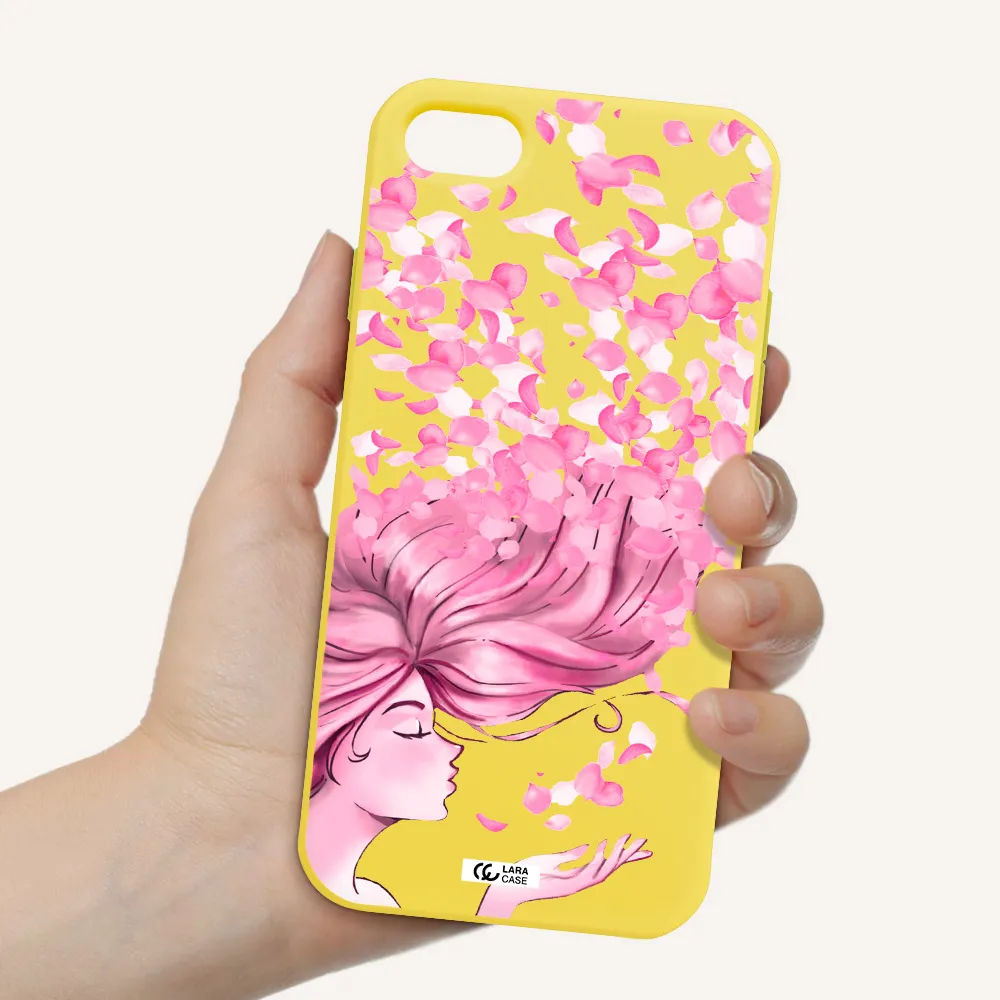 Sakura Leaves Hair Apple iPhone 7 Silicone canary yellow Case
