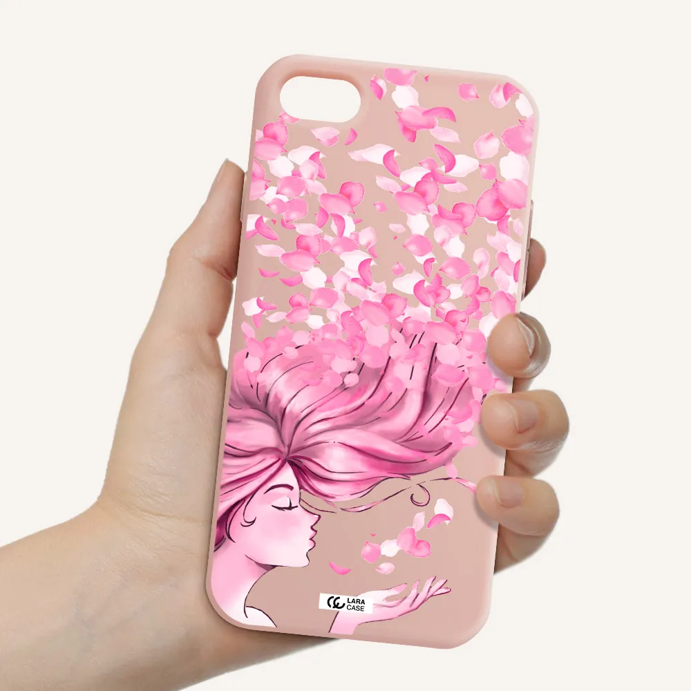 Sakura Leaves Hair Apple iPhone 7 Silicone pastel pink Case