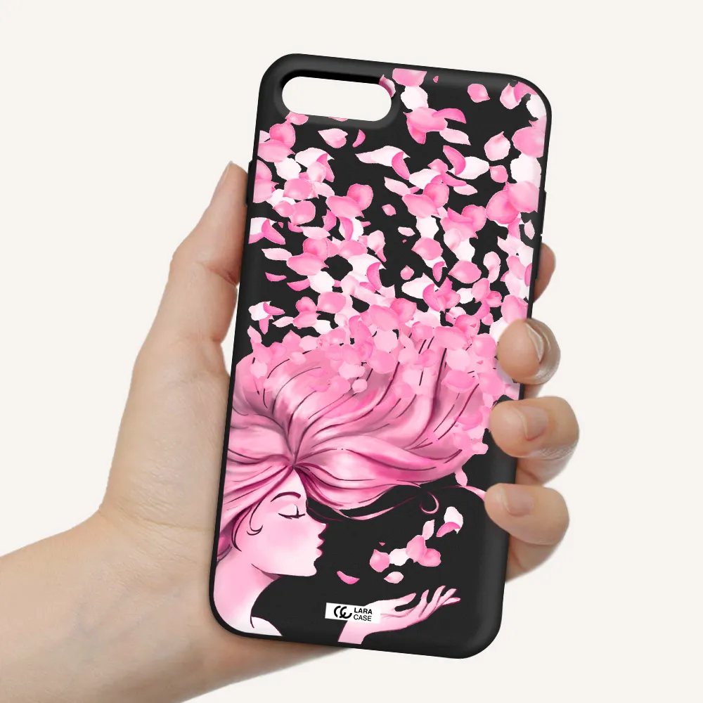 Sakura Leaves Hair Apple iPhone 8 plus Silicone black Case