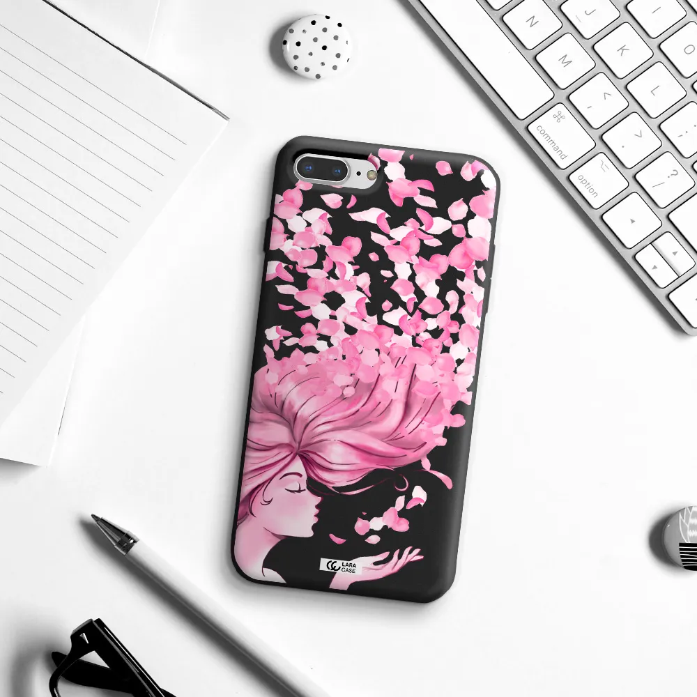 Sakura Leaves Hair Apple iPhone 8 plus Silicone black Case