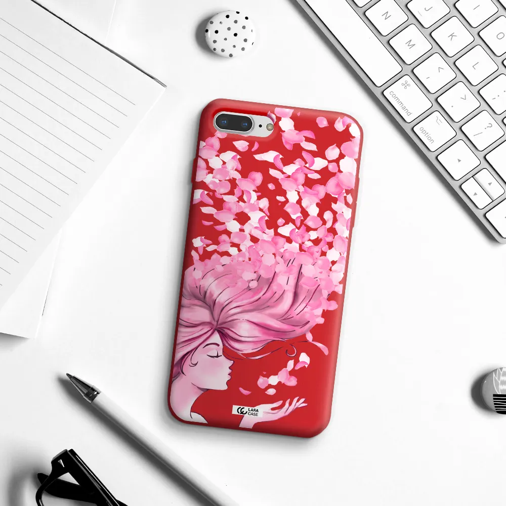 Sakura Leaves Hair Apple iPhone 8 plus Silicone Imperial Red Case