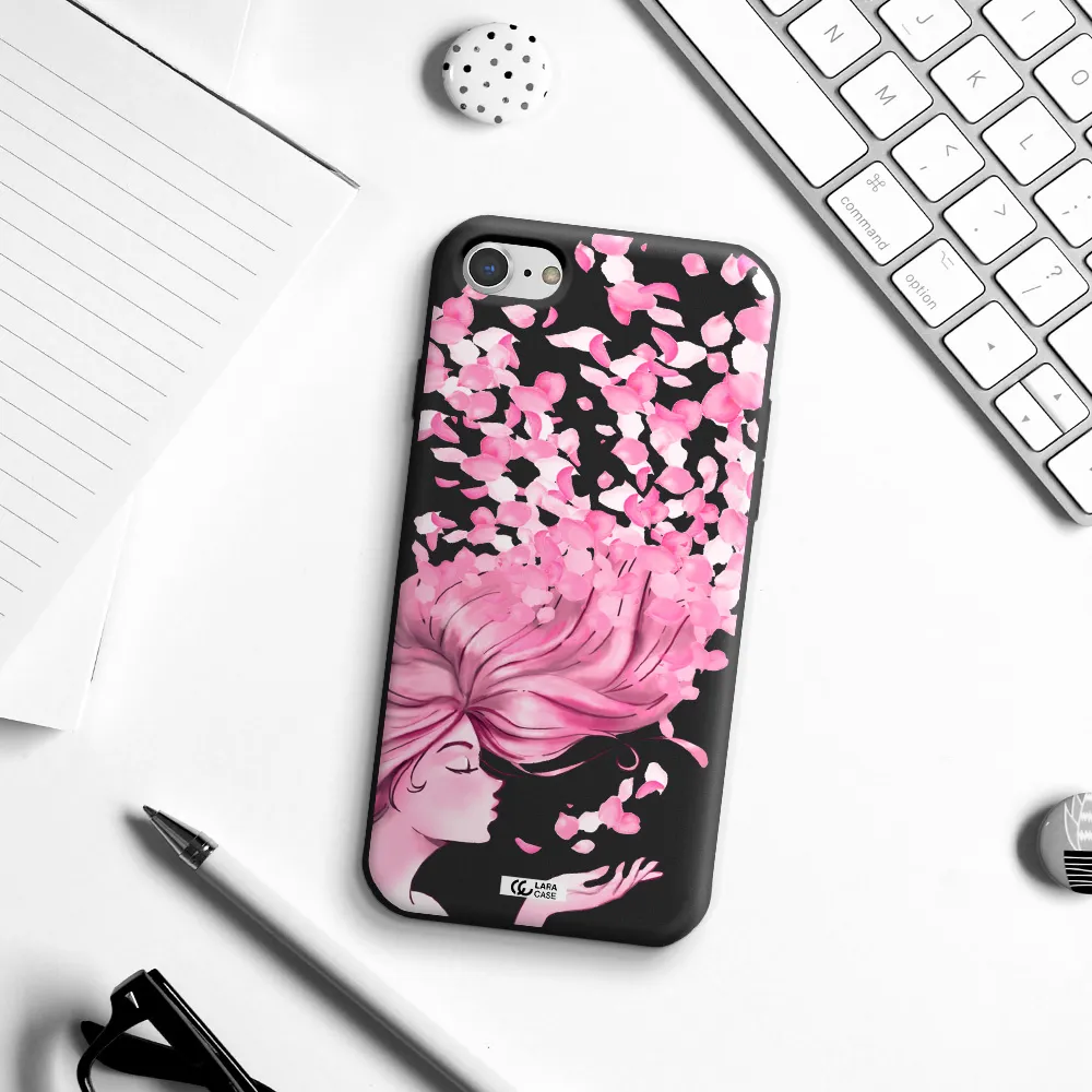 Sakura Leaves Hair Apple iPhone 8 Silicone black Case
