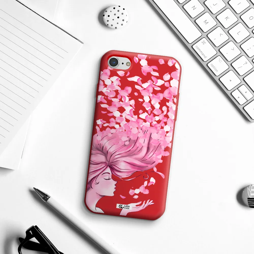 Sakura Leaves Hair Apple iPhone 8 Silicone Imperial Red Case