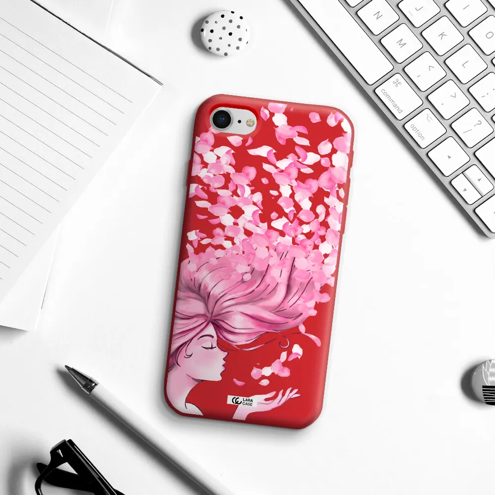 Sakura Leaves Hair Apple iPhone se 2020 Silicone Imperial Red Case