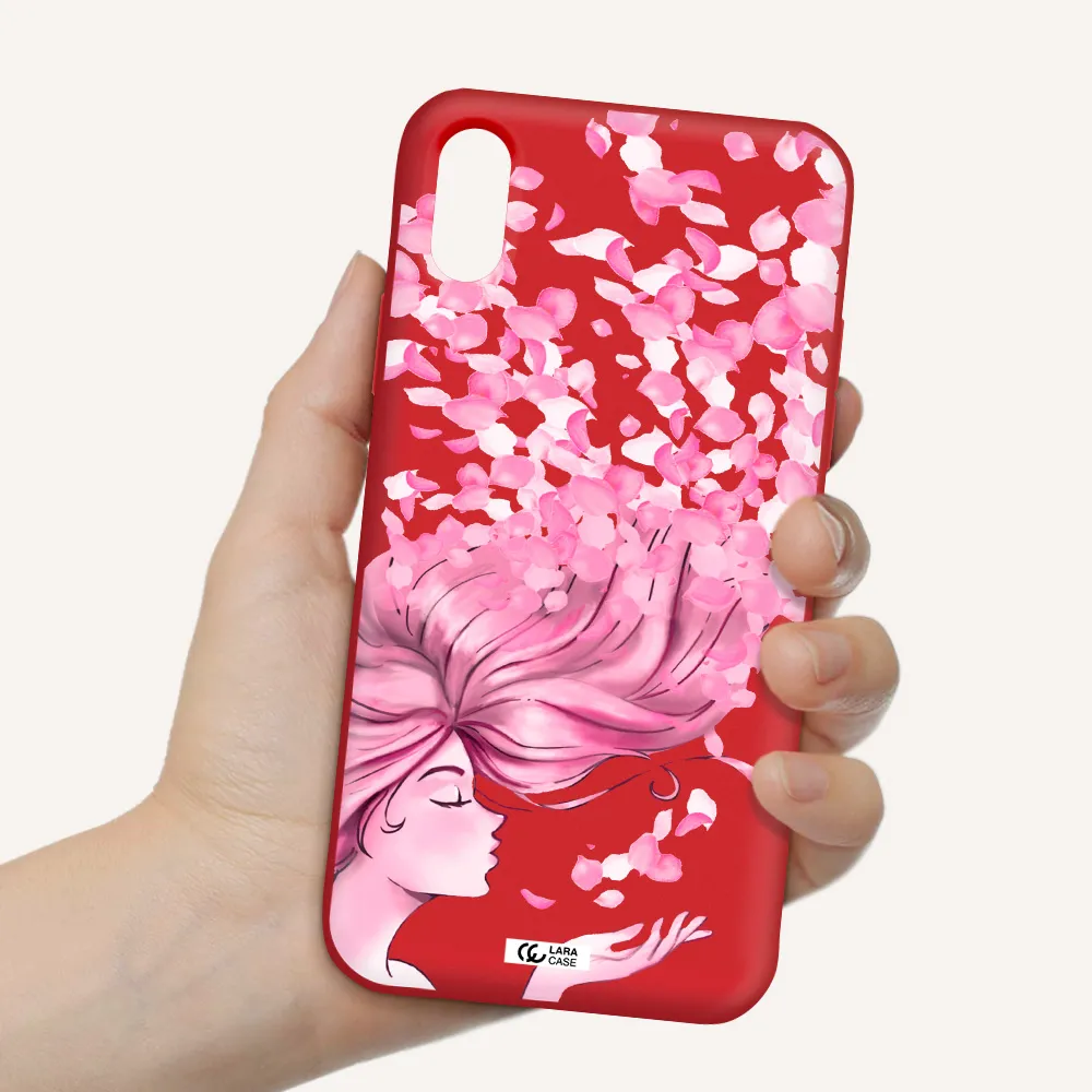 Sakura Leaves Hair Apple iPhone X Silicone Imperial Red Case