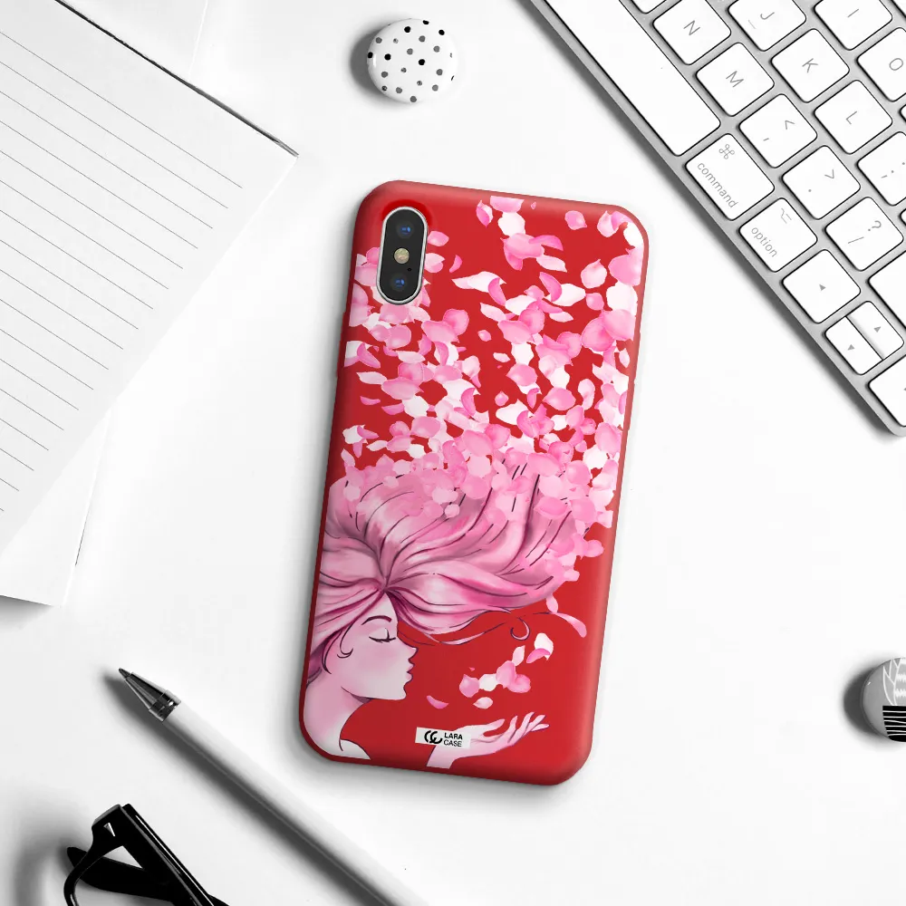 Sakura Leaves Hair Apple iPhone X Silicone Imperial Red Case