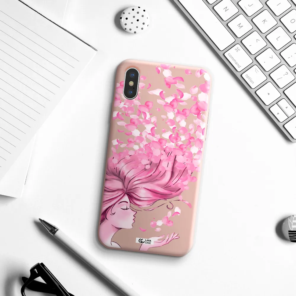 Sakura Leaves Hair Apple iPhone X Silicone pastel pink Case