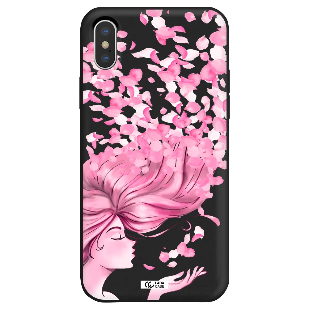 Sakura Leaves Hair Apple iPhone XS Silicone black Case