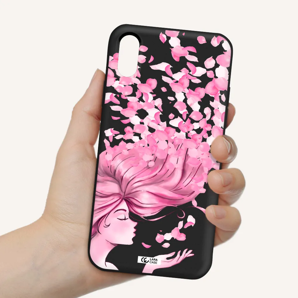 Sakura Leaves Hair Apple iPhone XS Silicone black Case