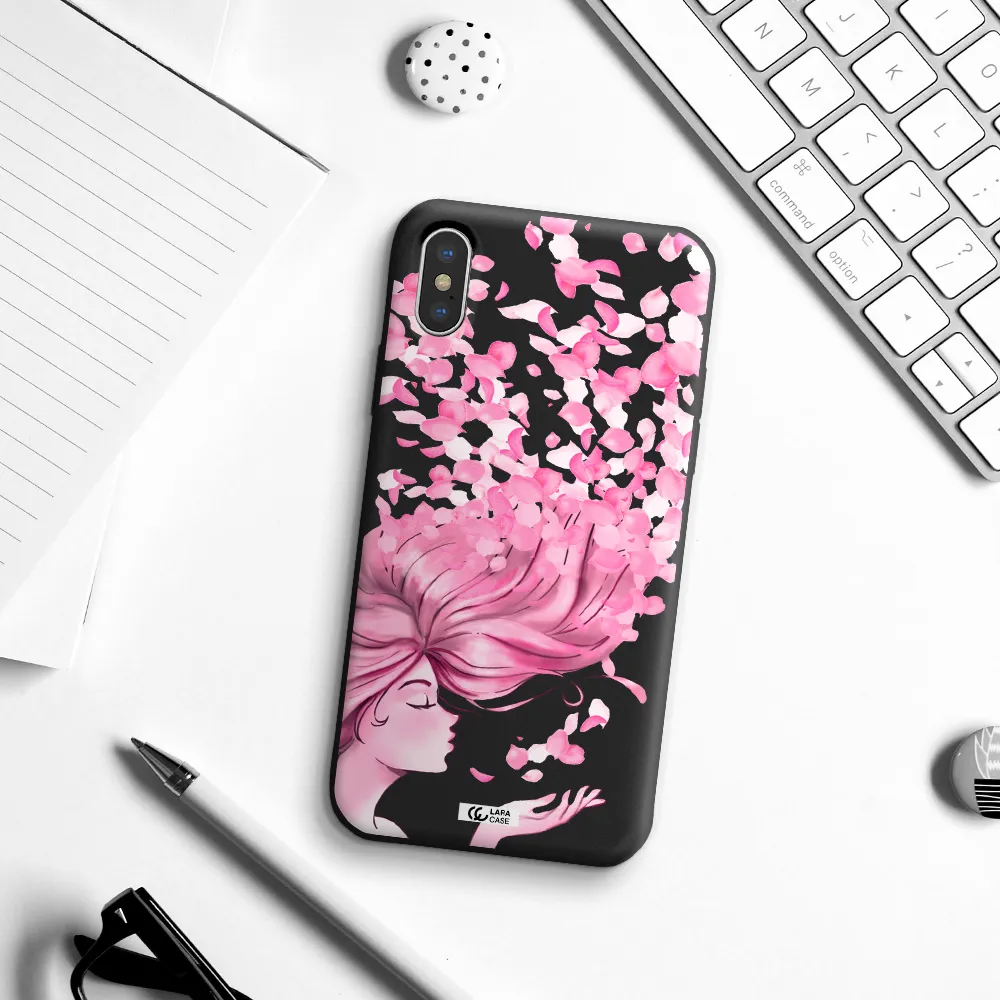 Sakura Leaves Hair Apple iPhone XS Silicone black Case