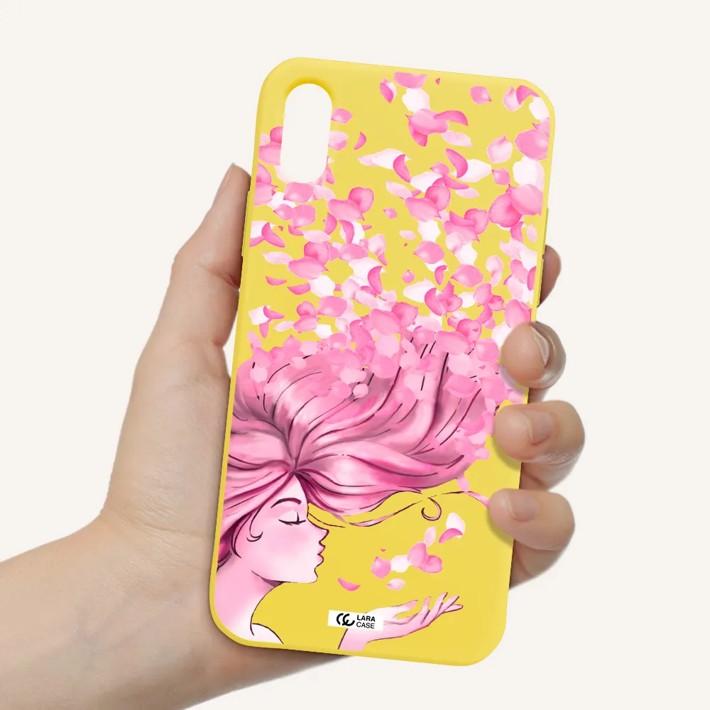 Sakura Leaves Hair Apple iPhone XS Silicone canary yellow Case