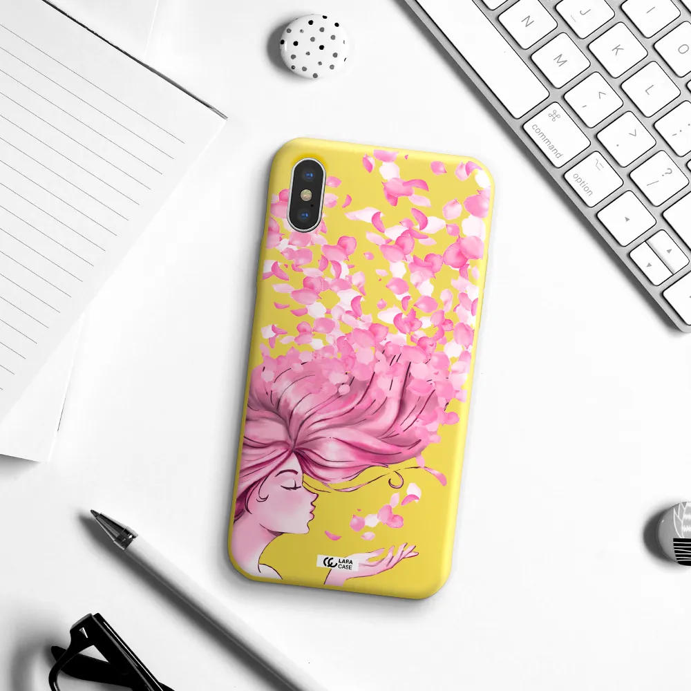 Sakura Leaves Hair Apple iPhone XS Silicone canary yellow Case