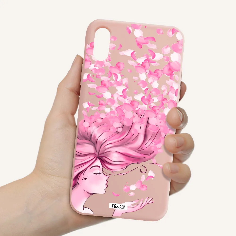 Sakura Leaves Hair Apple iPhone XS Silicone pastel pink Case