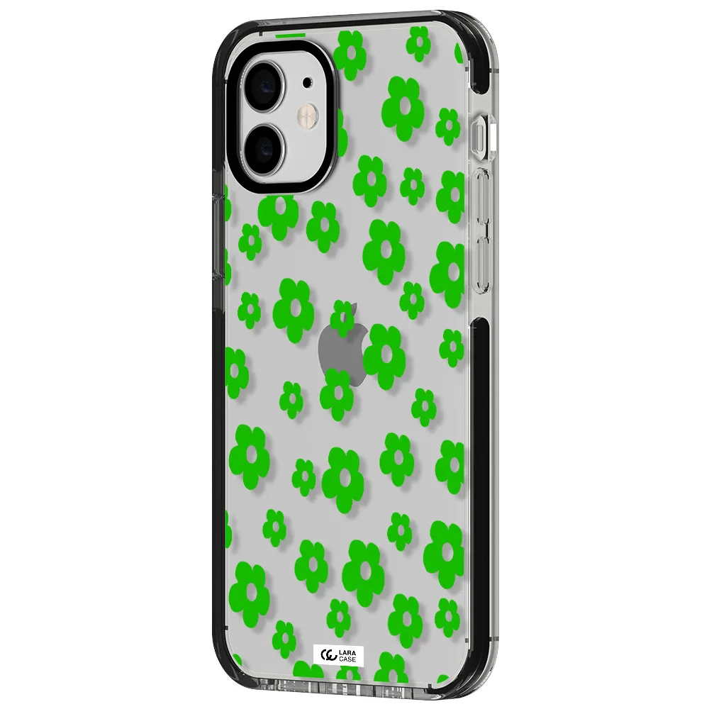 Five Petal Green Flower Apple iPhone 11 impact black border Case