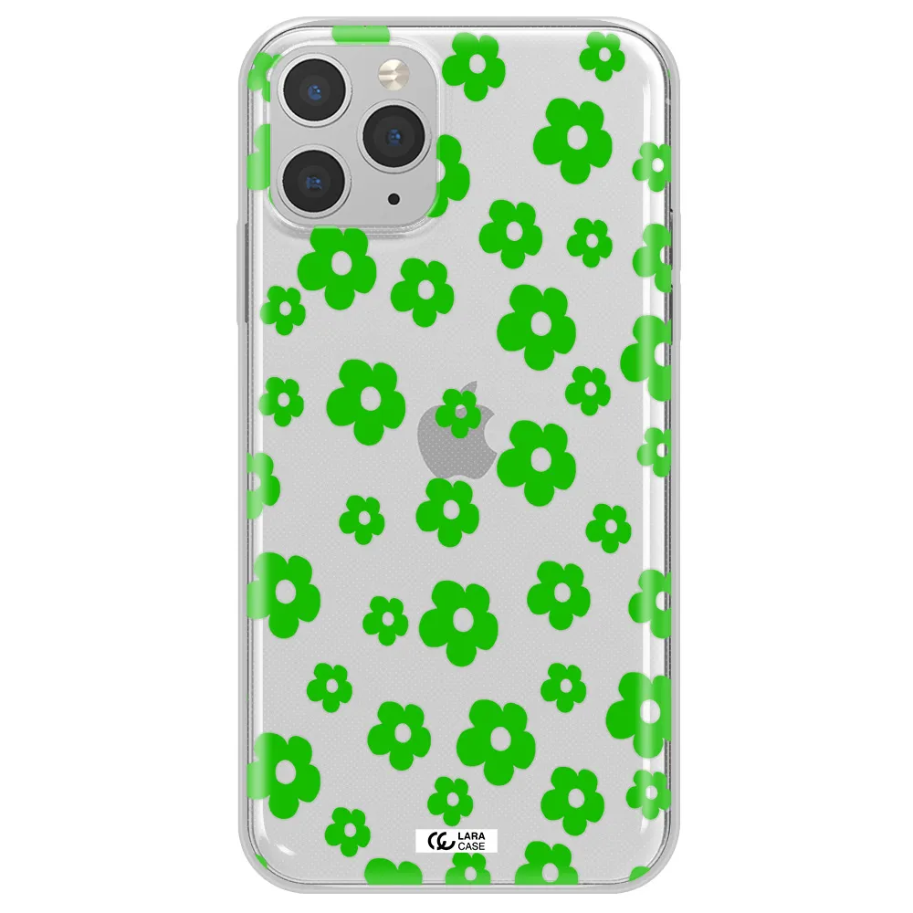 Five Petal Green Flower Apple iPhone 11 pro Clear TPU Case