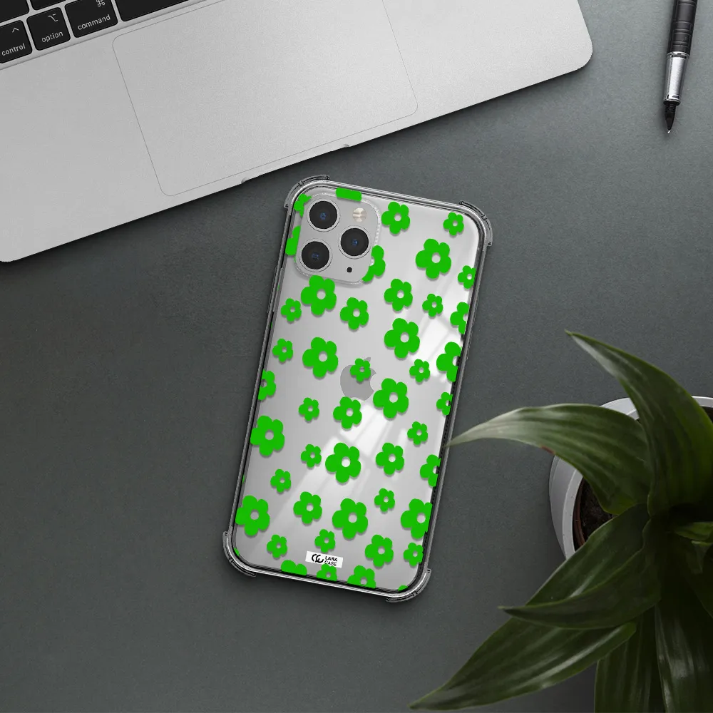 Five Petal Green Flower Apple iPhone 11 pro max Clear PC Case