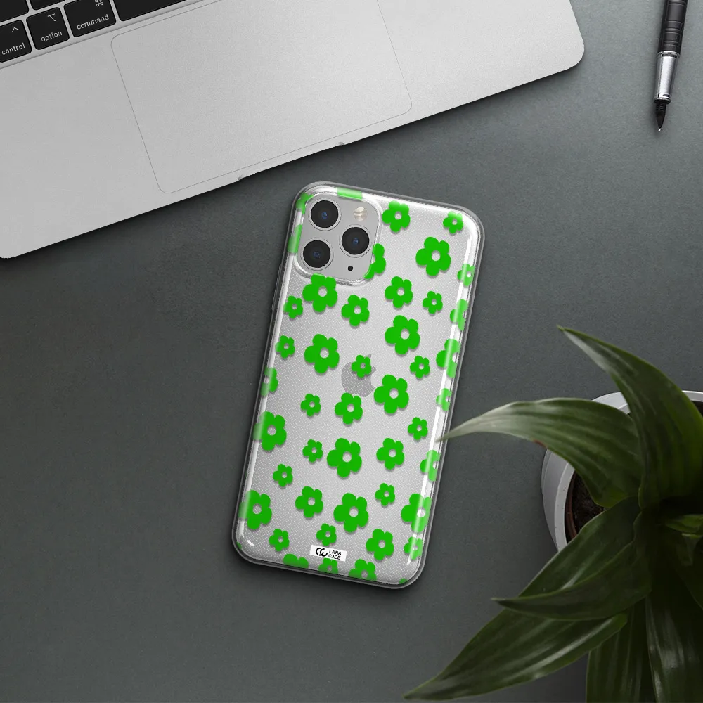 Five Petal Green Flower Apple iPhone 11 pro max Clear TPU Case