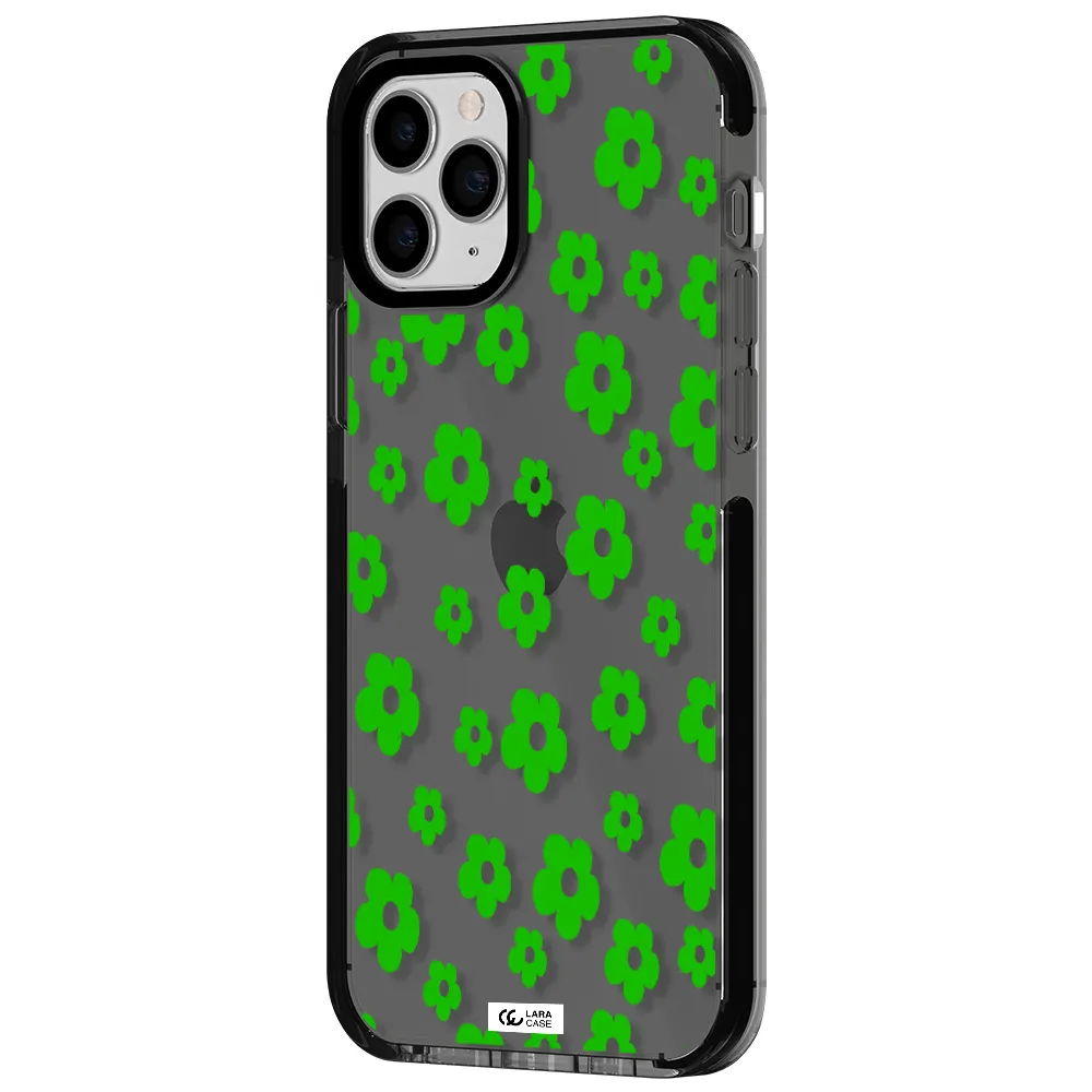 Five Petal Green Flower Apple iPhone 11 pro max impact Smoke Black Case