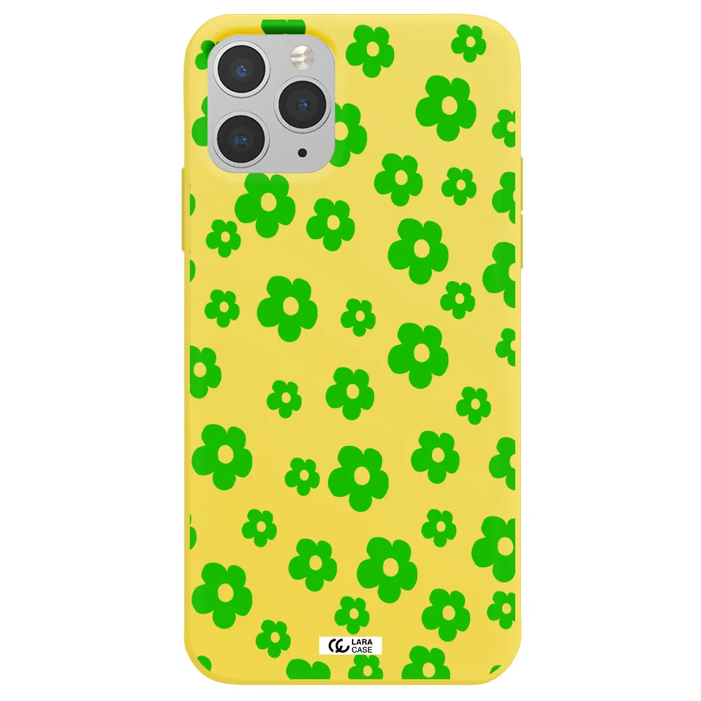 Five Petal Green Flower Apple iPhone 11 pro max Silicone canary yellow Case