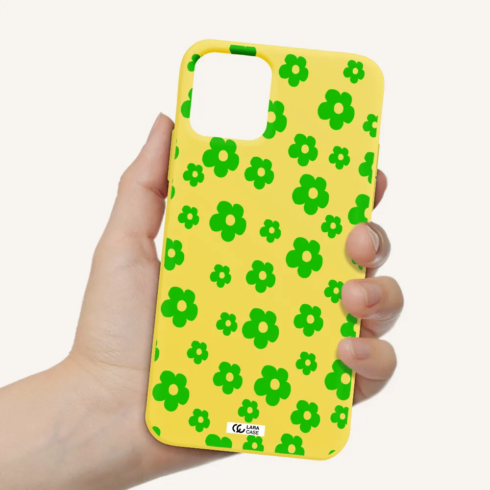 Five Petal Green Flower Apple iPhone 11 pro max Silicone canary yellow Case